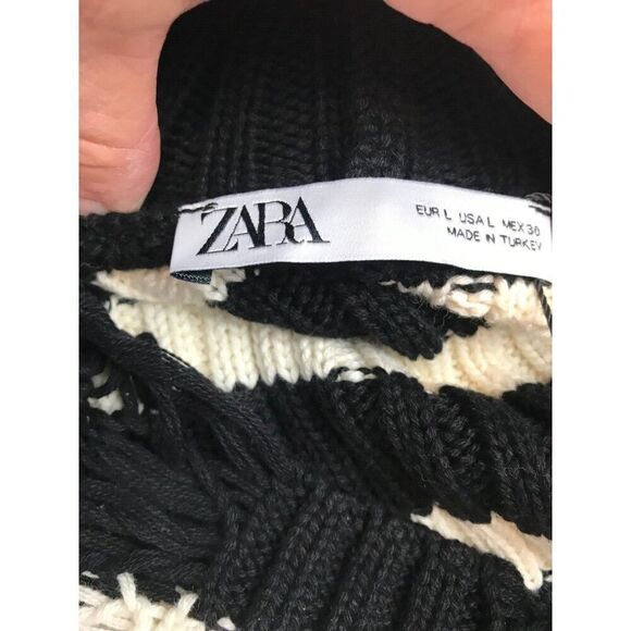 Zara Women Crop Sweater L Black White Striped Turtleneck Pullover 6771/158 NWT - Picture 7 of 10